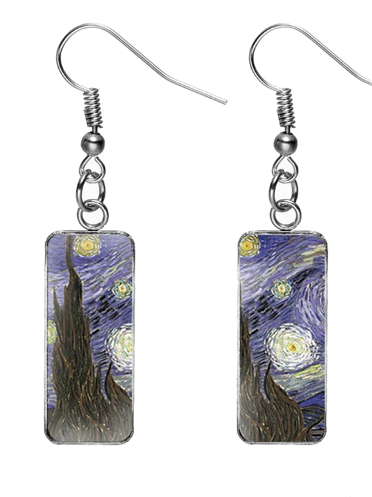 Barneys New York  | Rectangular earrings with oil painting