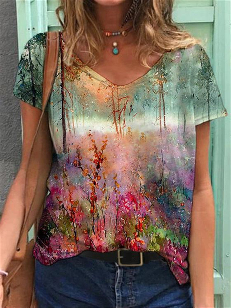 Barneys New York  | Floral art reproduction V-neck T-shirt