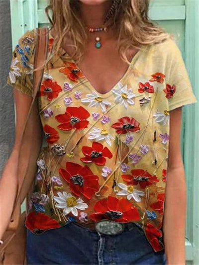 Barneys New York  | Floral art reproduction V-neck T-shirt