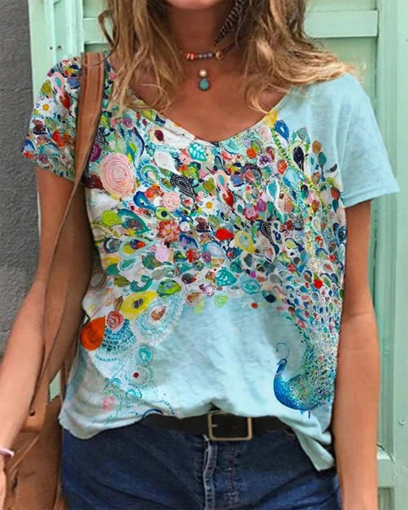 Barneys New York  | Floral art reproduction V-neck T-shirt
