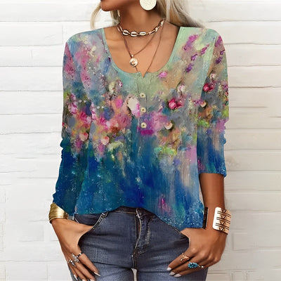Barneys New York  | Round neck floral print long sleeve casual t-shirt