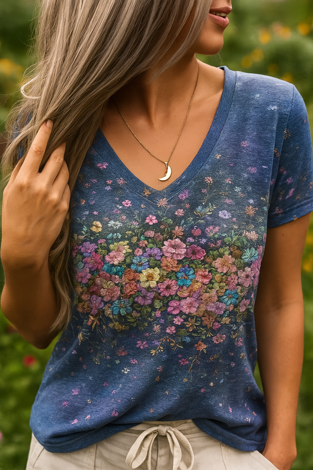 Barneys New York  | 74V-neck floral art t-shirt