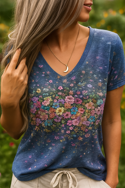 Barneys New York  | 74V-neck floral art t-shirt