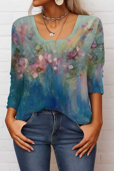 Barneys New York  | Round neck floral print long sleeve casual t-shirt