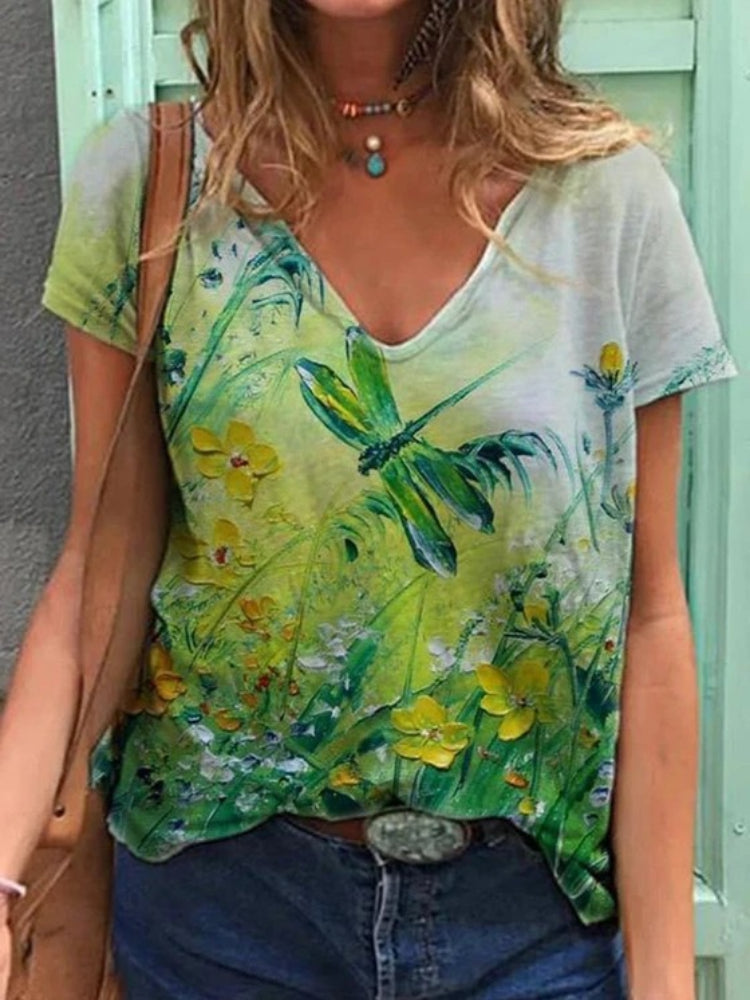 Barneys New York  | Floral art reproduction V-neck T-shirt