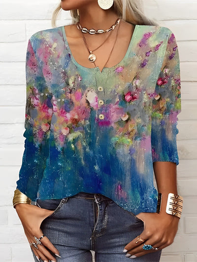 Barneys New York  | Round neck floral print long sleeve casual t-shirt