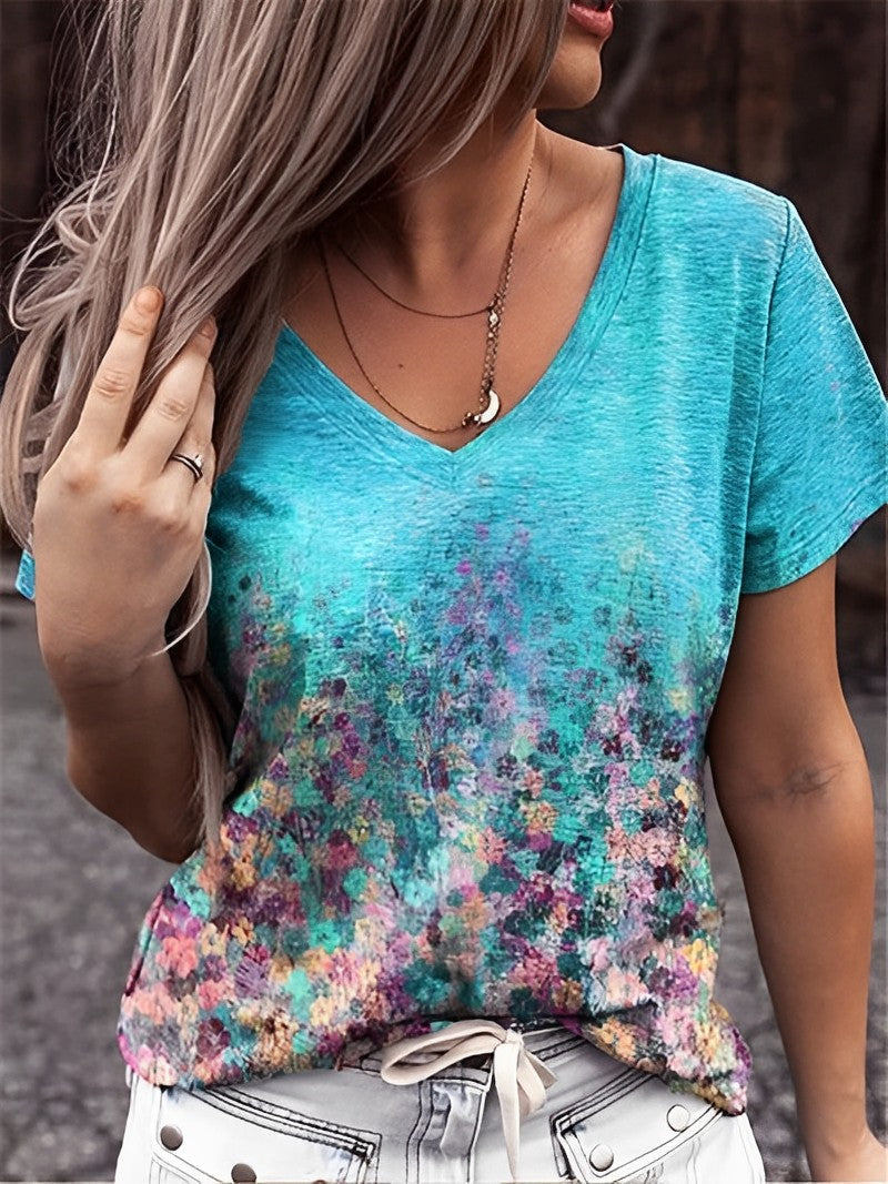 Barneys New York  | 74V-neck floral art t-shirt