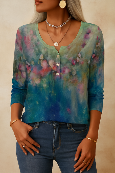 Barneys New York  | Round neck floral print long sleeve casual t-shirt