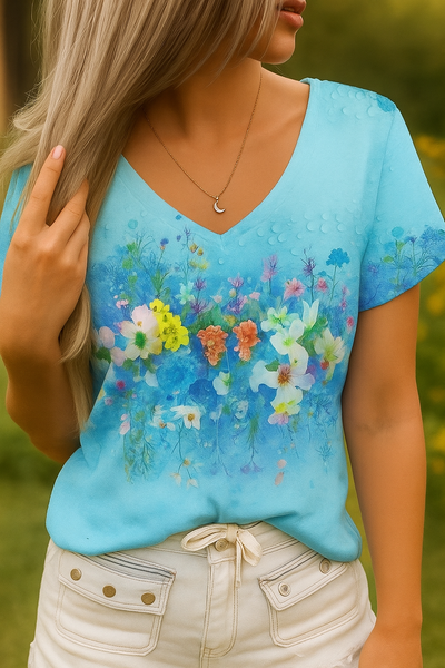 Barneys New York  | 74V-neck floral art t-shirt