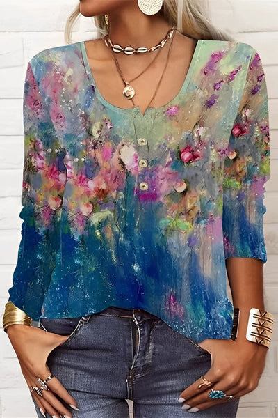 Barneys New York  | Round neck floral print long sleeve casual t-shirt