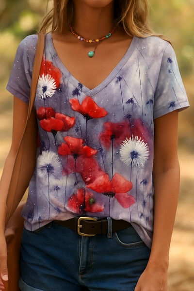 Barneys New York  | Floral art reproduction V-neck T-shirt