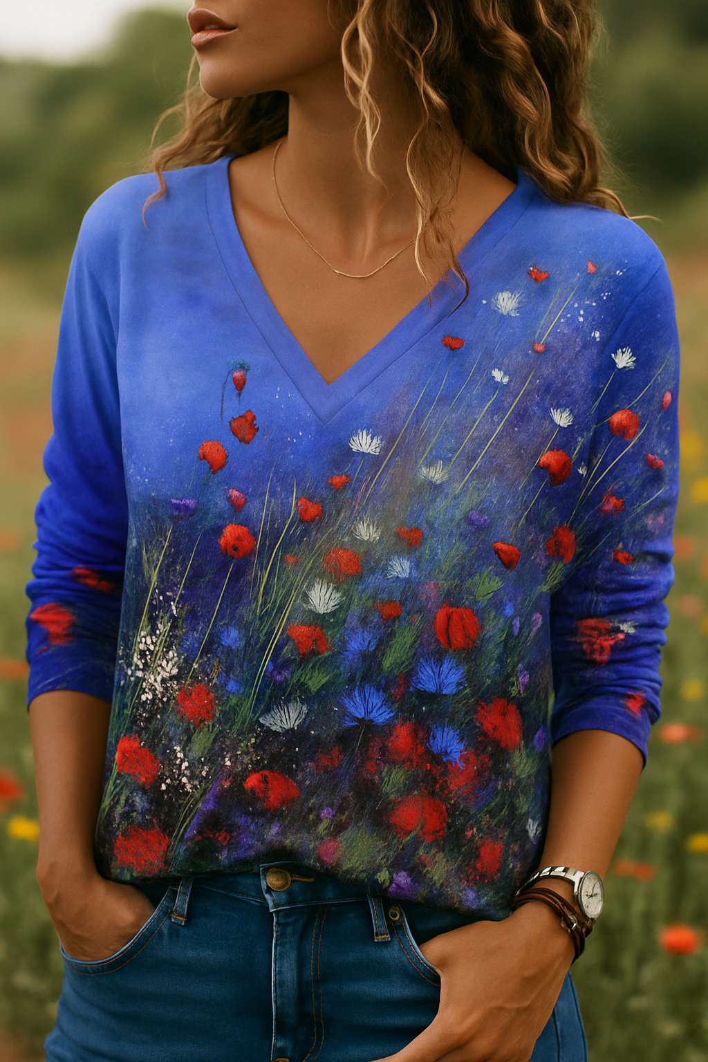 Barneys New York  |  Flowers Painting Neck T-shirt