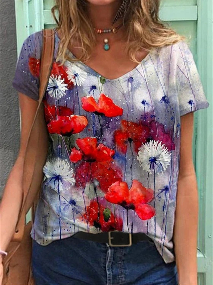 Barneys New York  | Floral art reproduction V-neck T-shirt