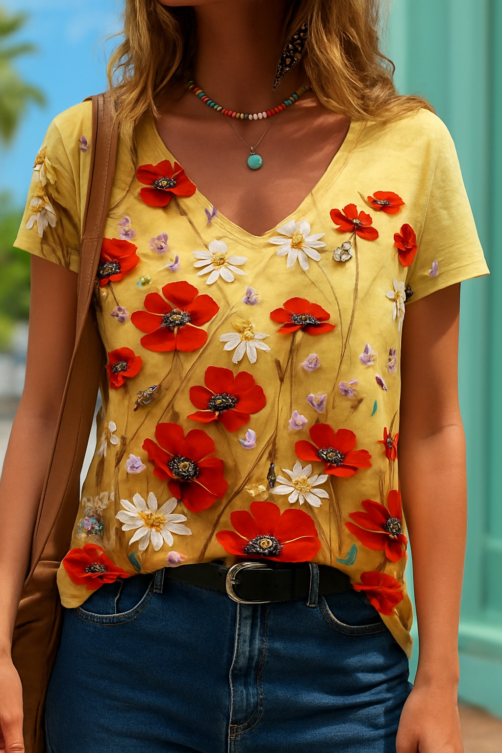 Barneys New York  | Floral art reproduction V-neck T-shirt