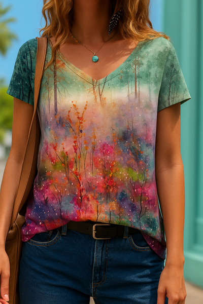 Barneys New York  | Floral art reproduction V-neck T-shirt