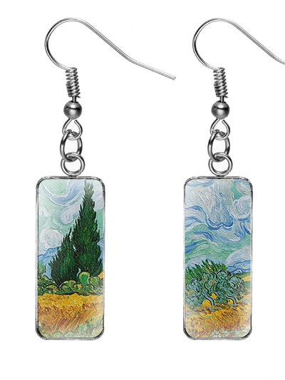 Barneys New York  | Rectangular earrings with oil painting