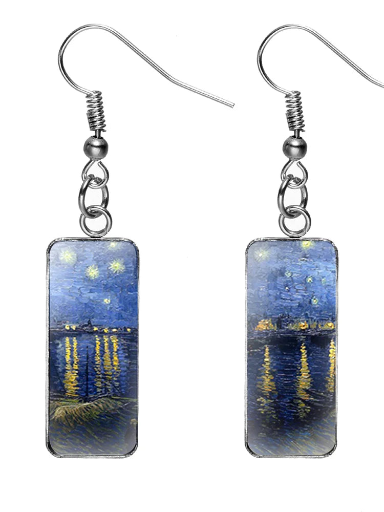 Barneys New York  | Rectangular earrings with oil painting