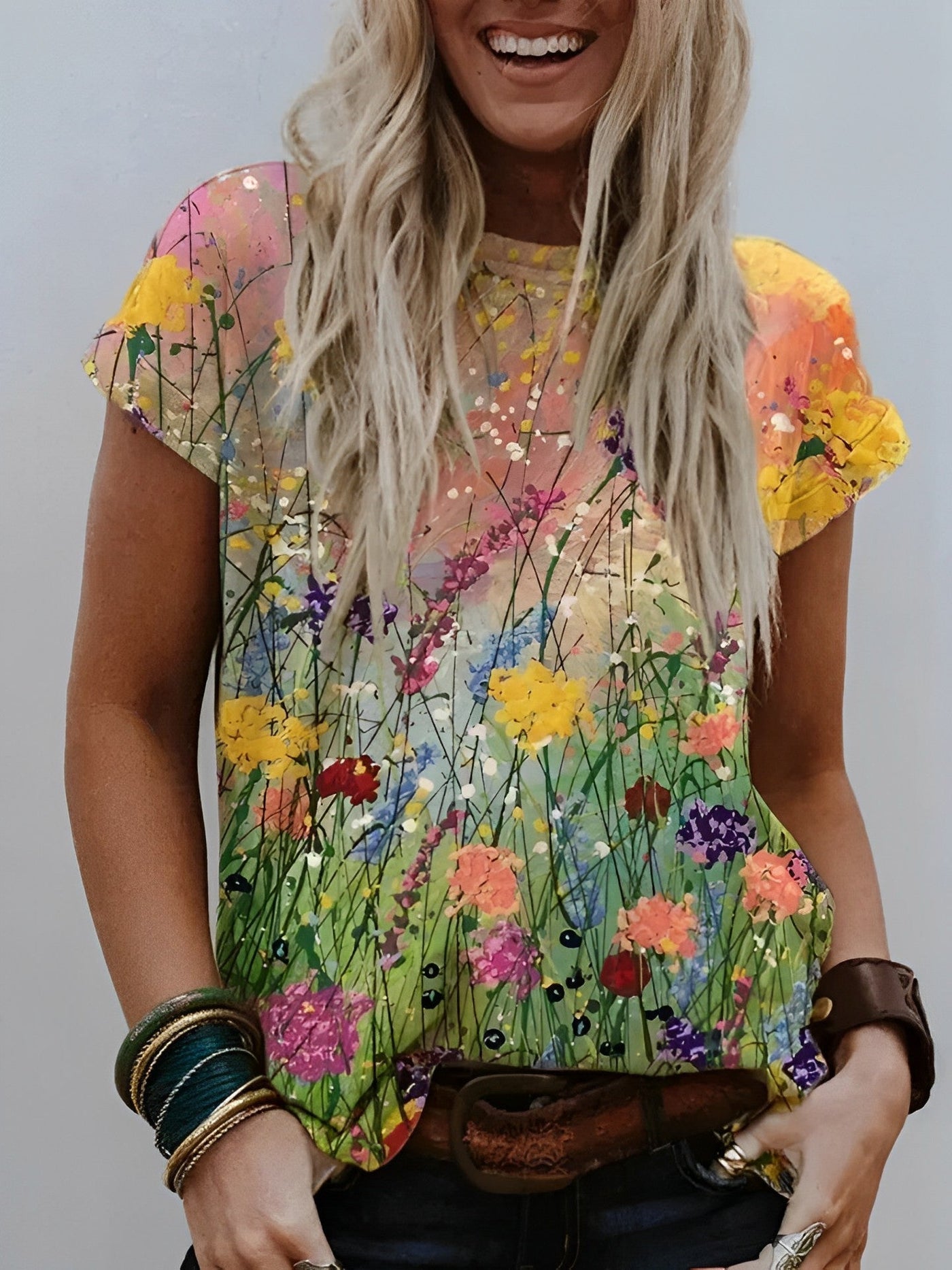Barneys New York  | Floral Art Painting Comfortable T-Shirt