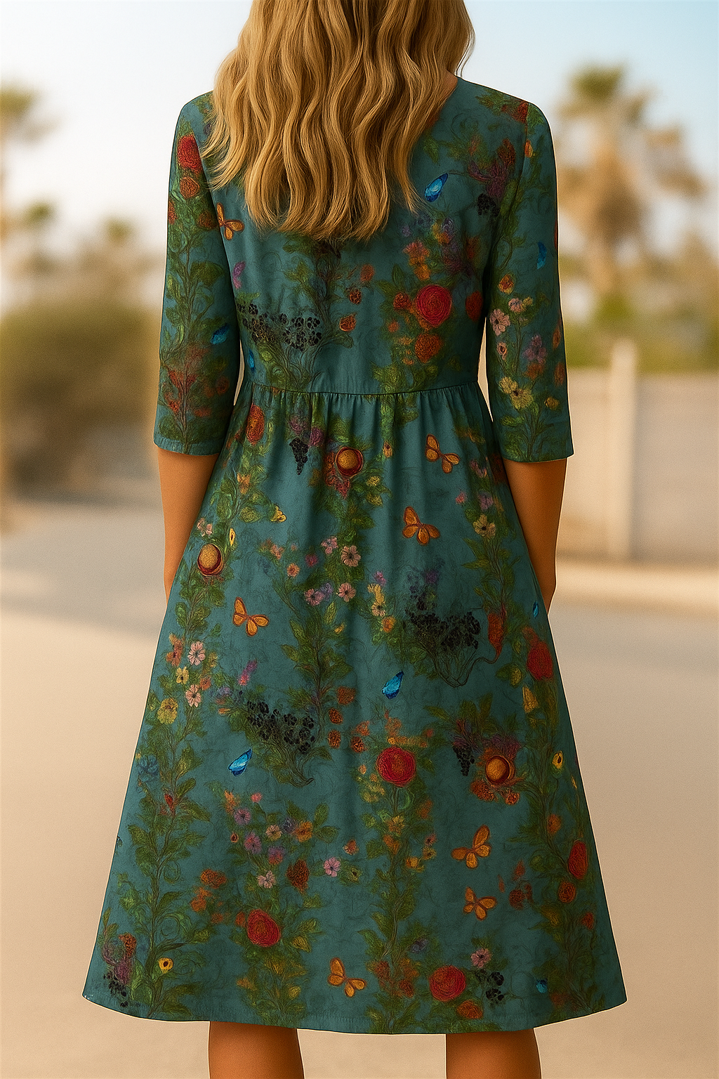 Barneys New York  | Butterflies Floral Artistic Pleated Button Up Dress