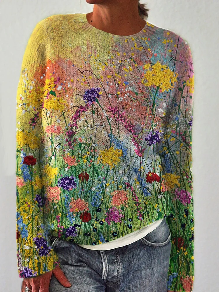 Barneys New York  | Cozy sweater with flowers oil painting artwork