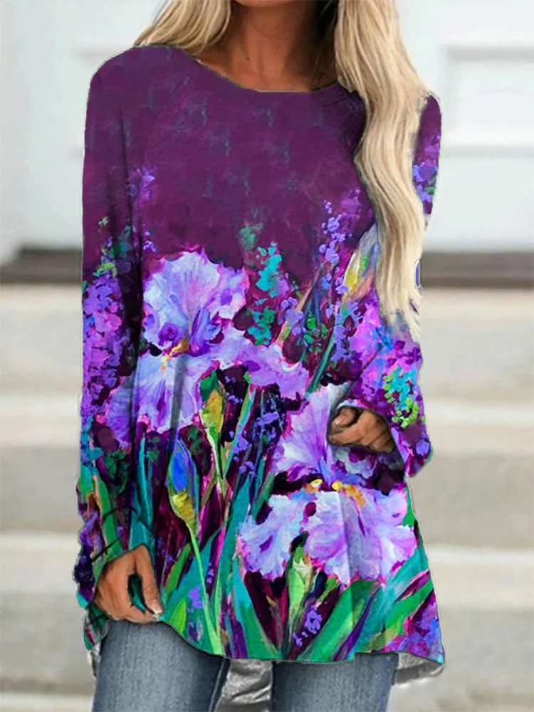Barneys New York  | Long sleeve t-shirt with purple iris artwork
