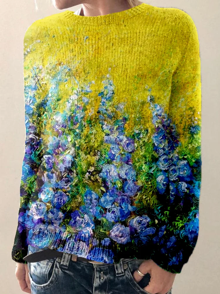 Barneys New York  |  Round neck sweater - abstract floral art motif