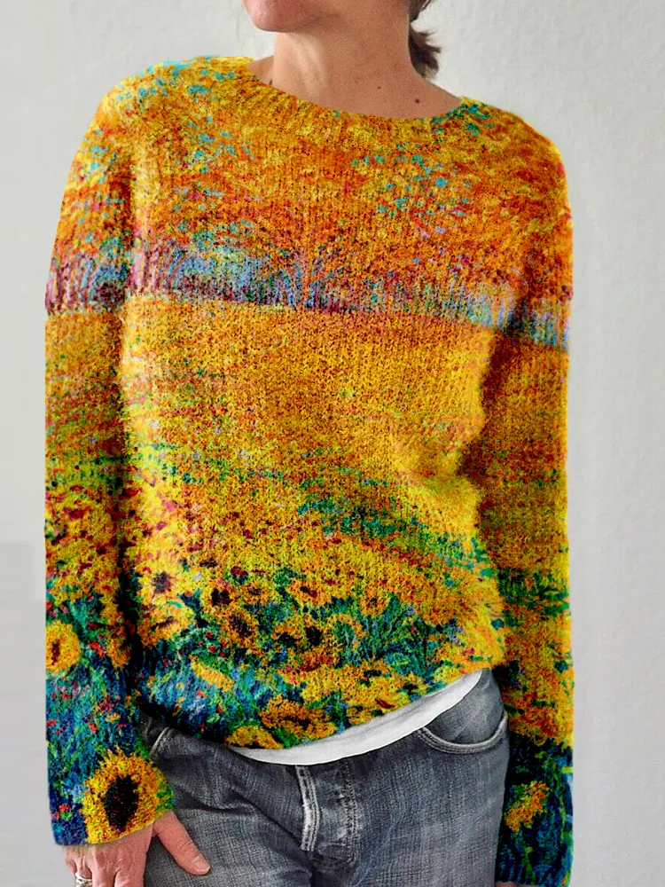Barneys New York  | Pleasant casual sweater with an artistic sunflower print